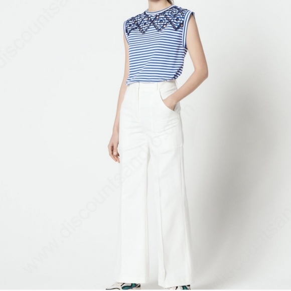 Sandro White Flare Leg Chinos Pants - Picture 1 of 11